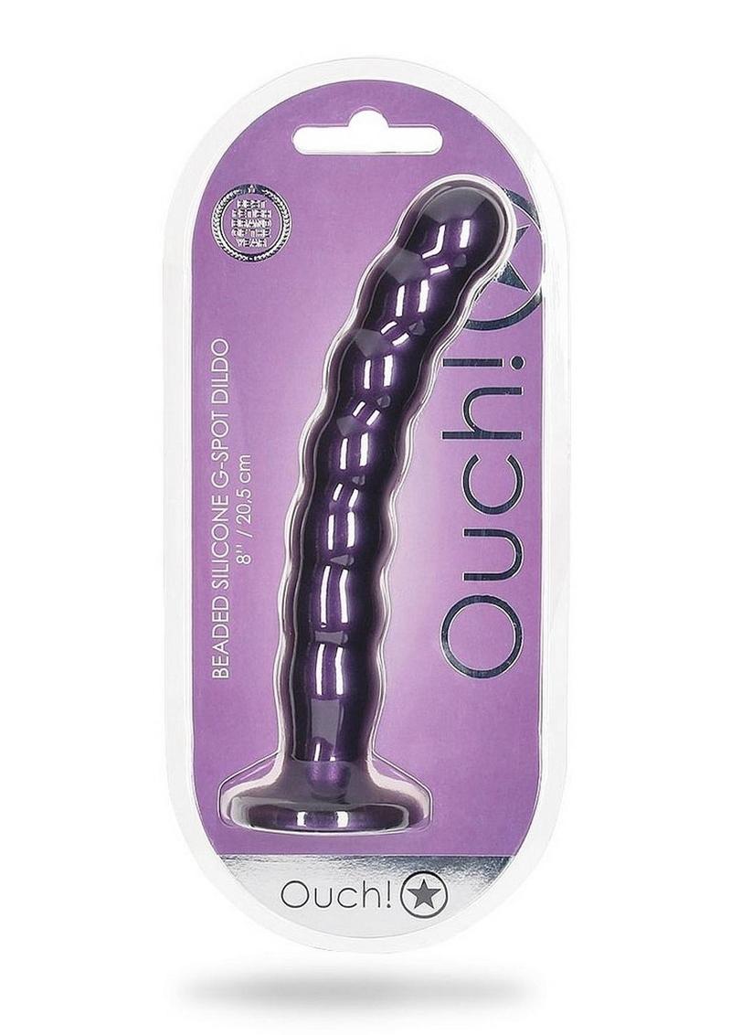 Ouch! Beaded G-Spot Silicone Dildo 8in - Metallic Purple