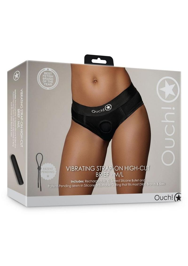 Ouch! Vibrating Strap-On High-Cut Brief Rechargeable - M/L - Black