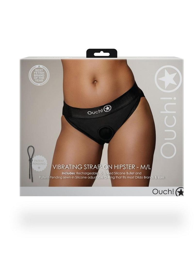 Ouch! Vibrating Strap-On Hipster Rechargeable - M/L - Black