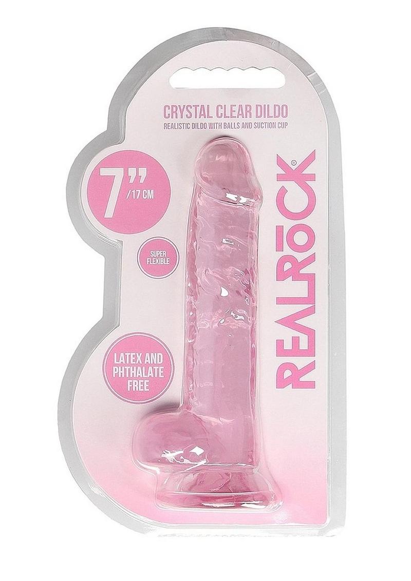 RealRock Crystal Clear Dildo with Balls 7in - Pink