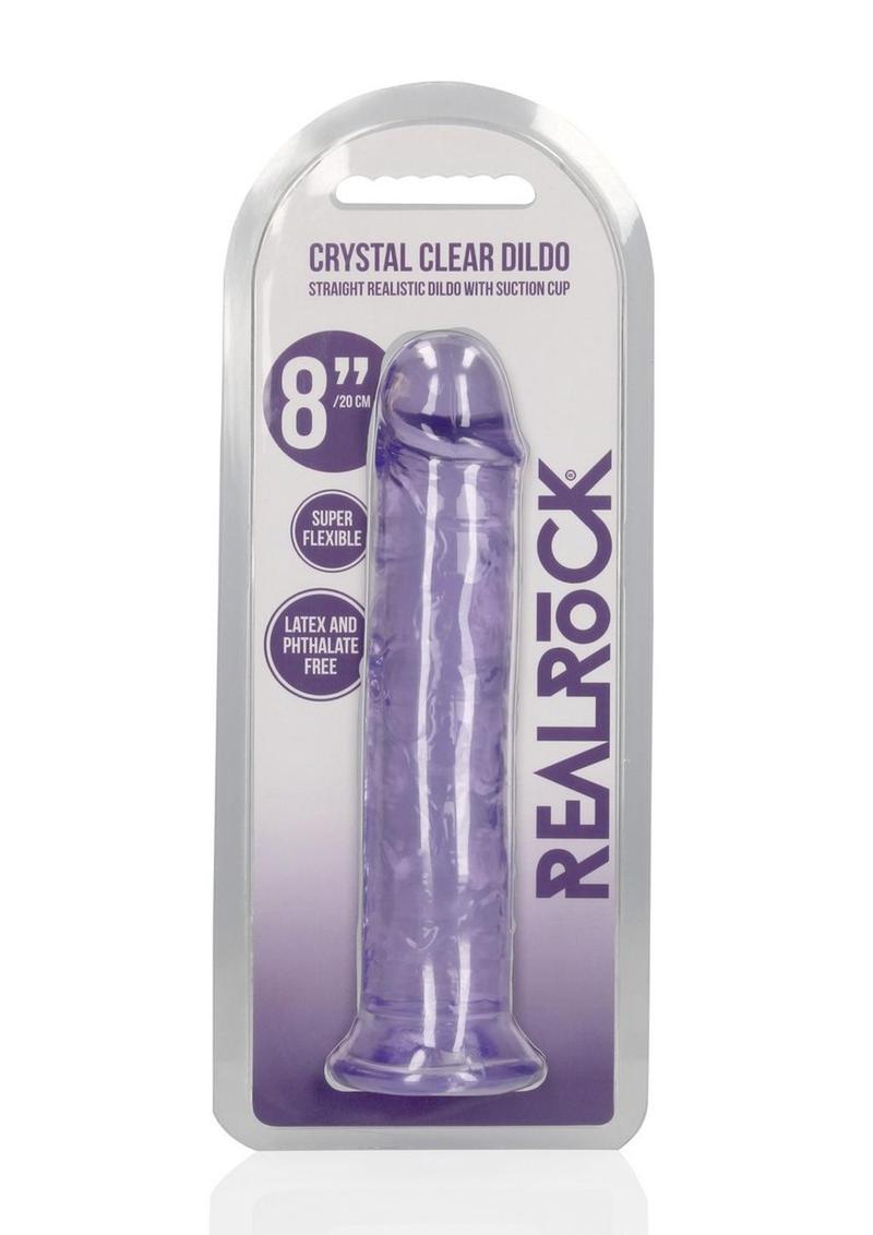 RealRock Crystal Clear Straight No Balls Dildo 8in - Purple