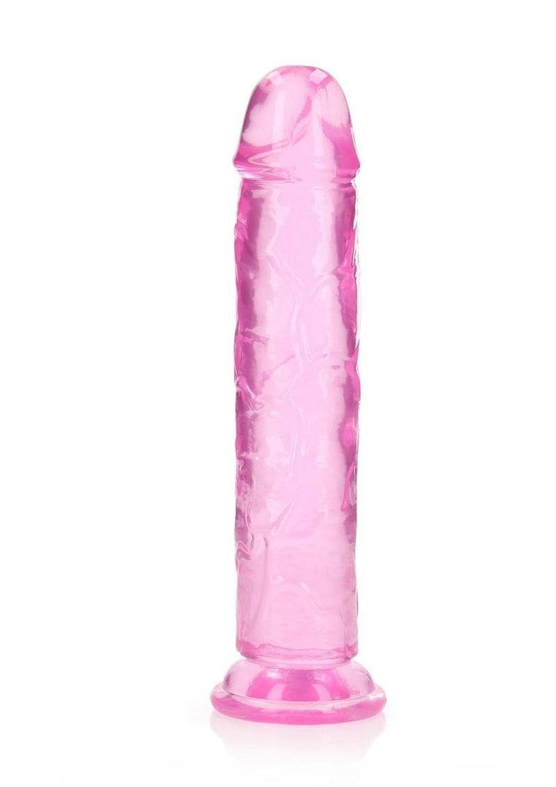 RealRock Crystal Clear Straight No Balls Dildo 10in - Pink