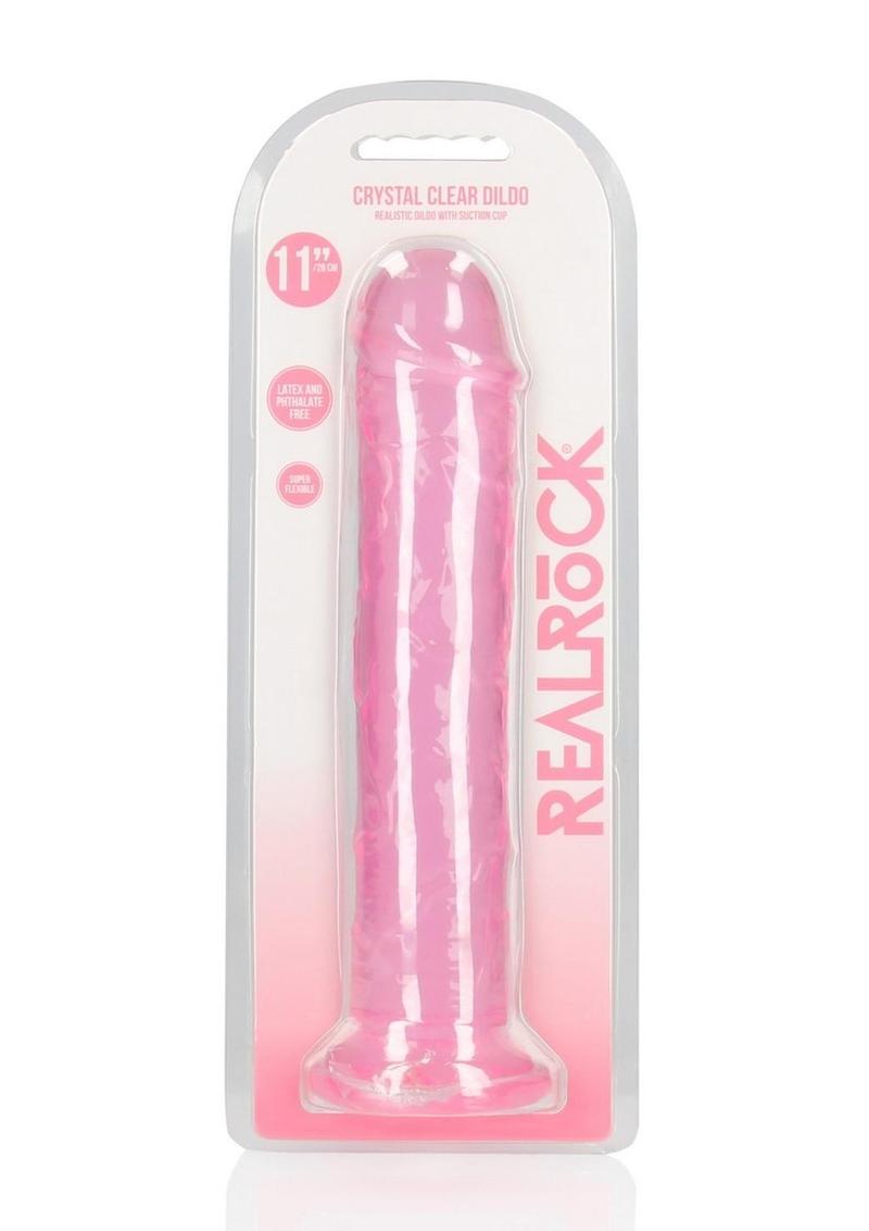 RealRock Crystal Clear Straight No Balls Dildo 11in - Pink