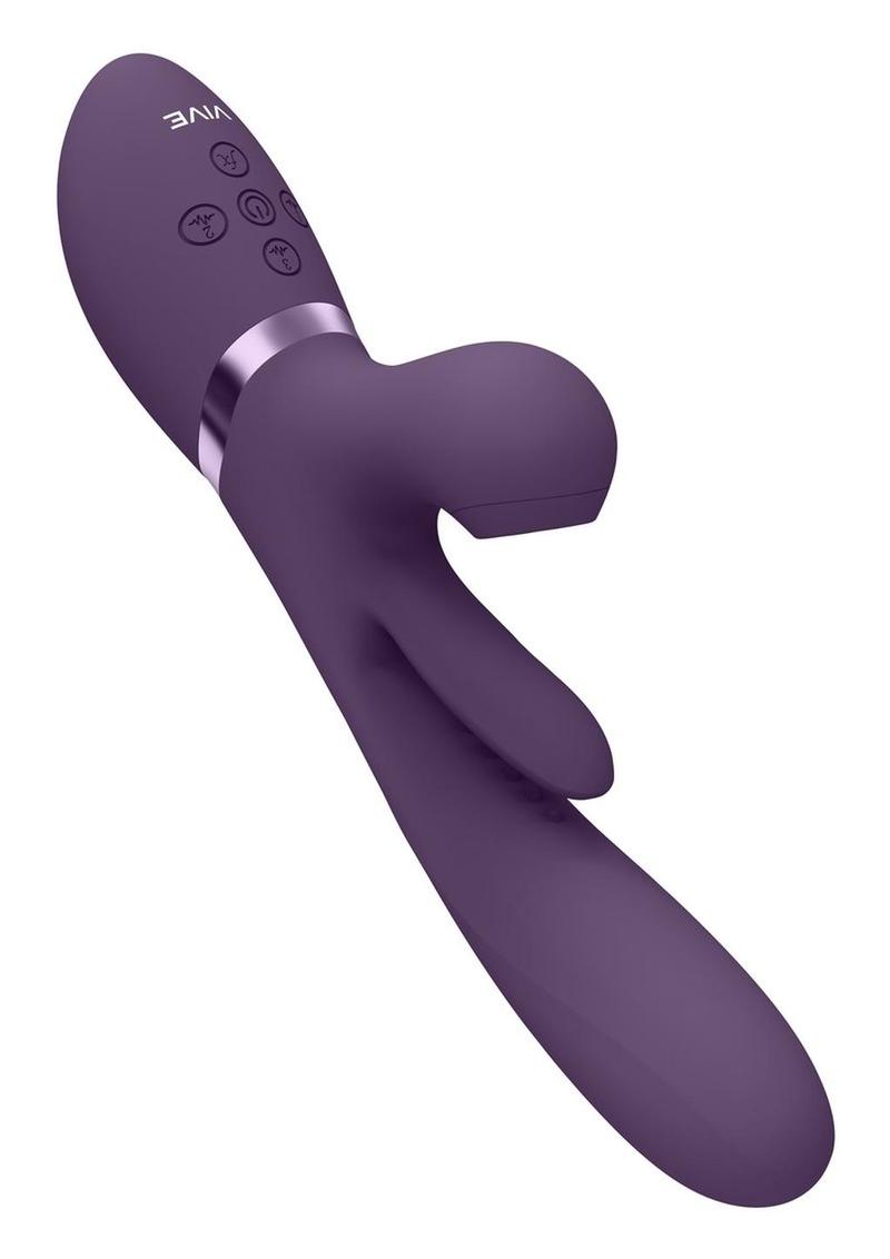 Vive ENA Rechargeable Silicone Triple Motor Thrusting G-Spot with Flapper and Air Wave Clit Stimulation Vibrator - Purple