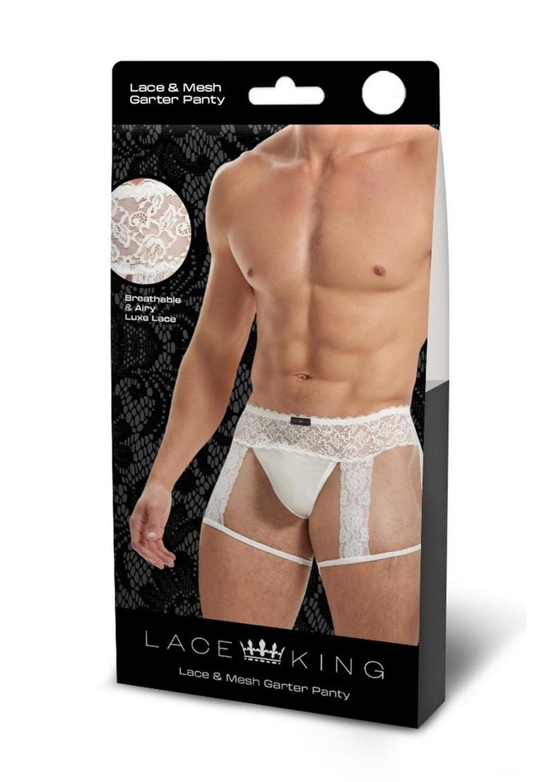 Lace King Men`s Lace and Mesh Garter Panty - Large/XLarge -White