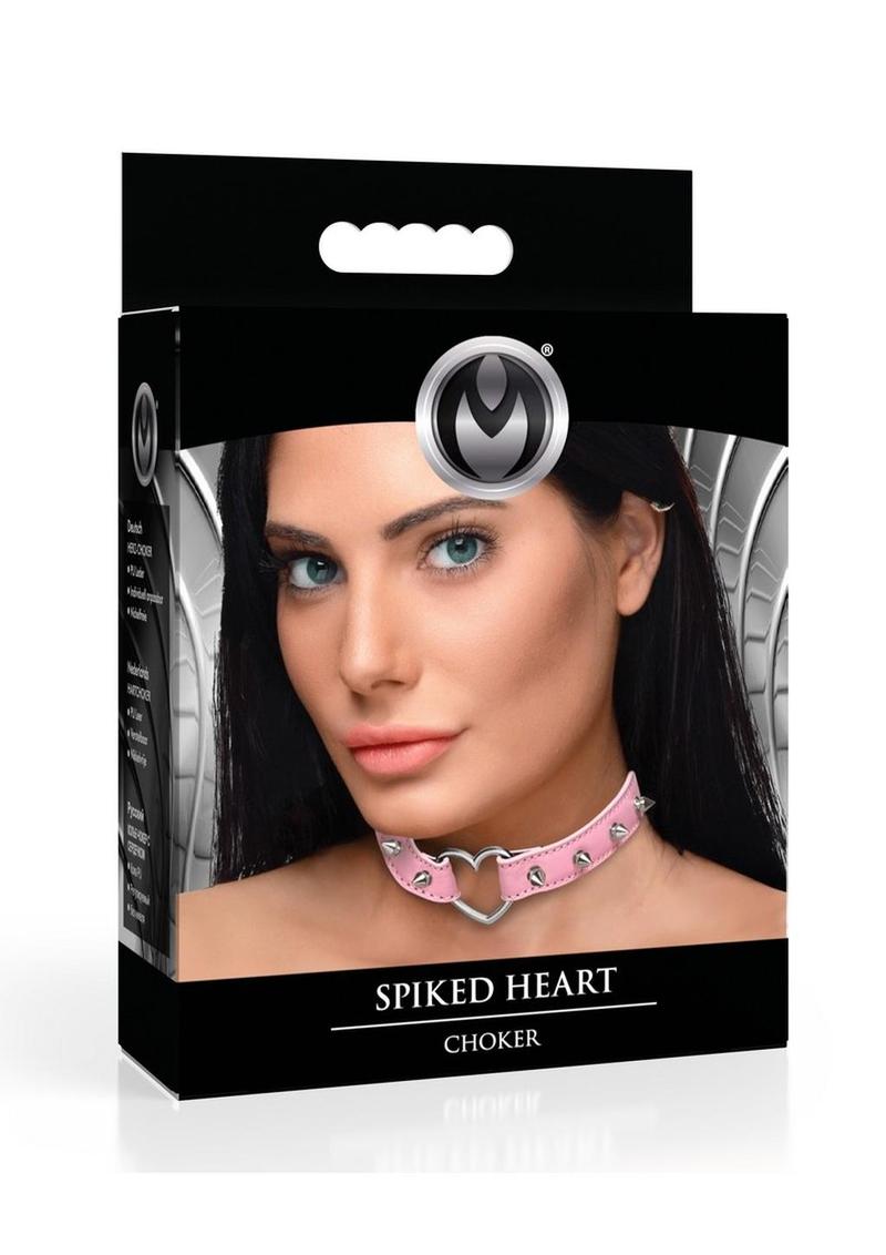 Master Series Spiked Heart Choker - Pink