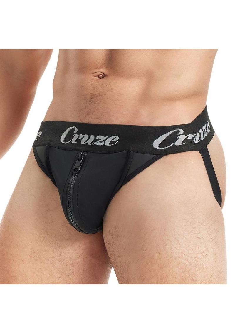 Cruze Buckle Up Zipper Jockstrap - Small/Medium - Black