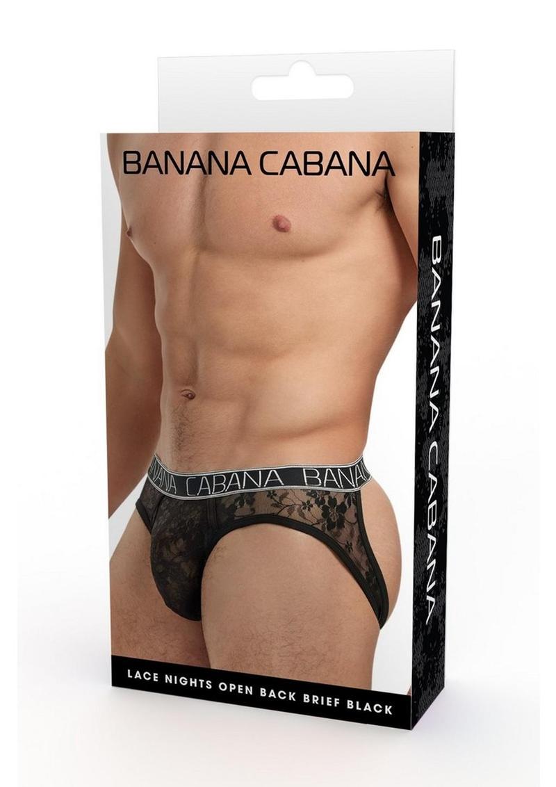 Banana Cabana Lace Nights Open Back Brief - Small/Medium - Black