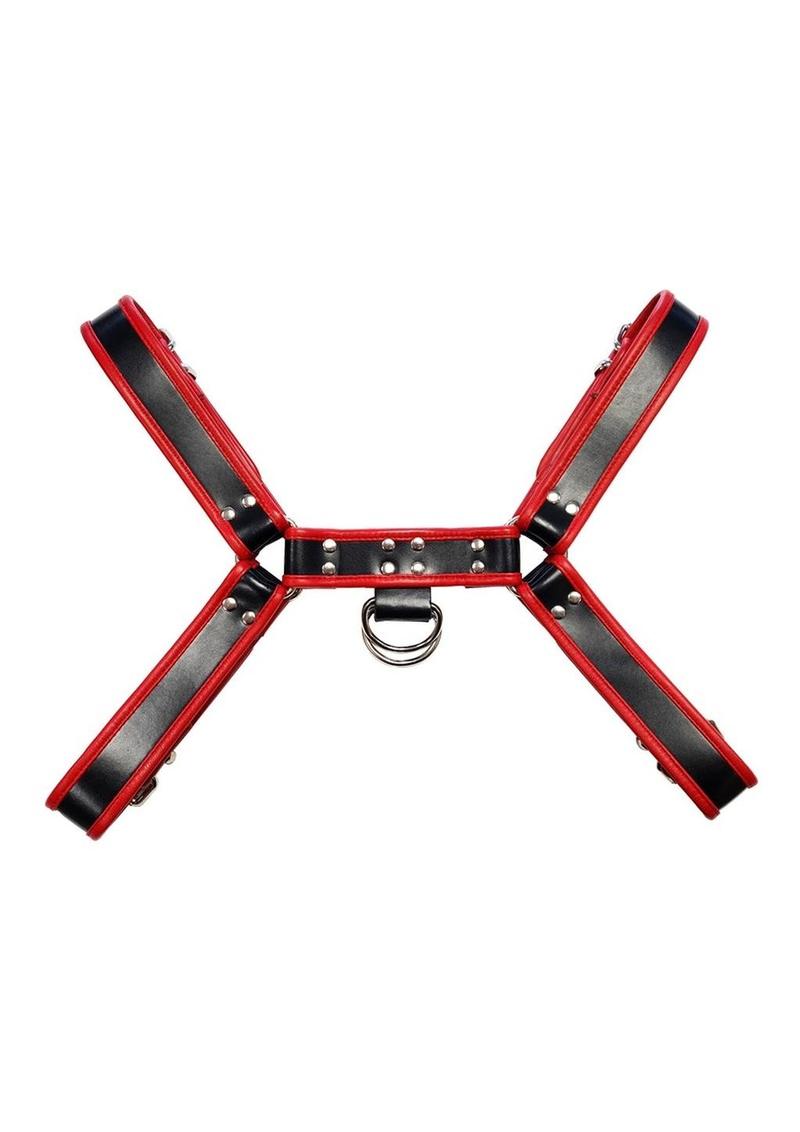 Rouge Over The Head Adjustable Leather Front Harness - XXLarge - Black/Red