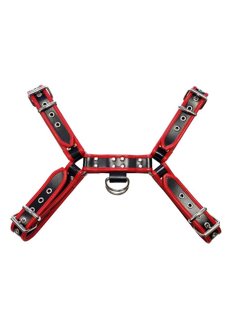 Rouge Over The Head Adjustable Leather Front Harness - XXLarge - Black/Red