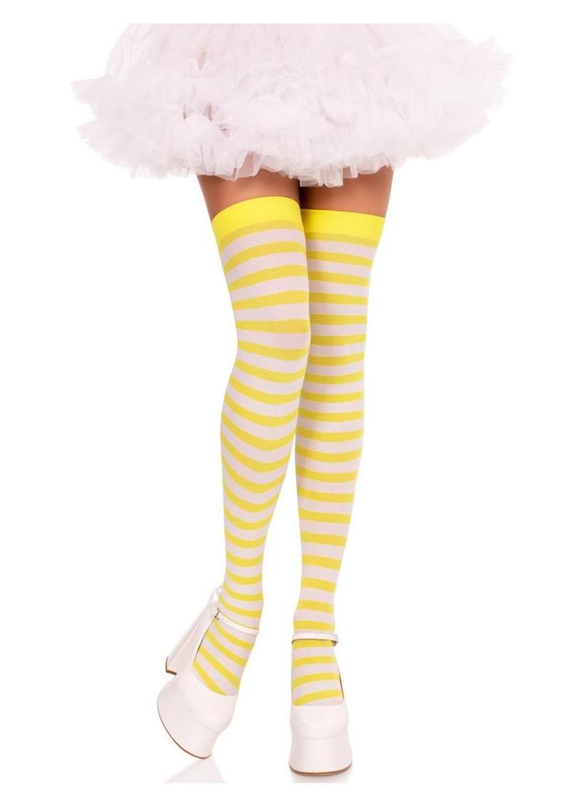Leg Avenue Nylon Stocking W/ Stripe - White/Yellow - O/S