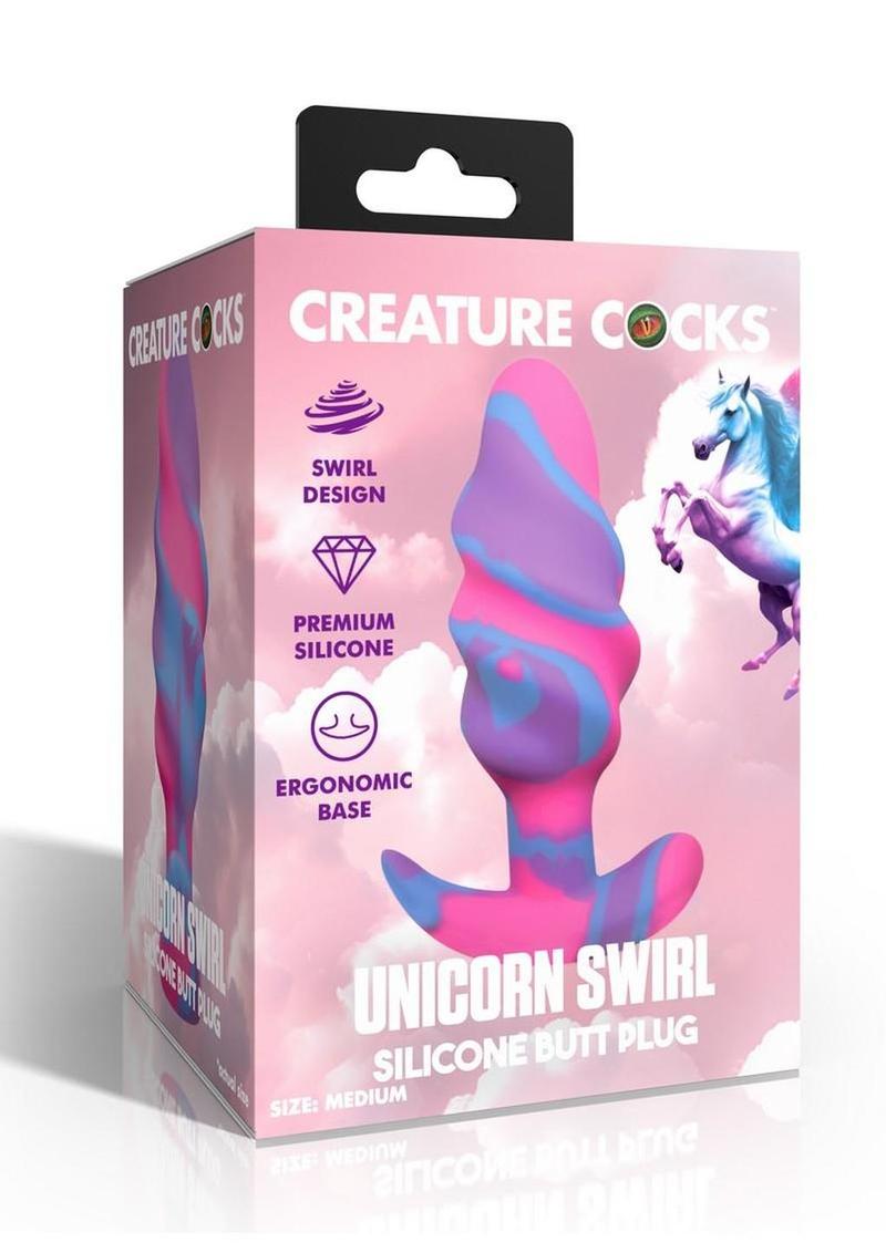 Creature Cocks Unicorn Swirl Silicone Butt Plug - Medium - Multicolor