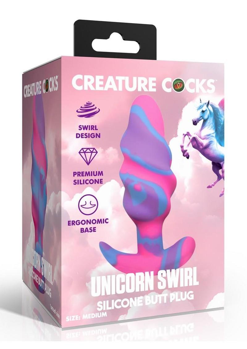 Creature Cocks Unicorn Swirl Silicone Butt Plug - Large - Multicolor