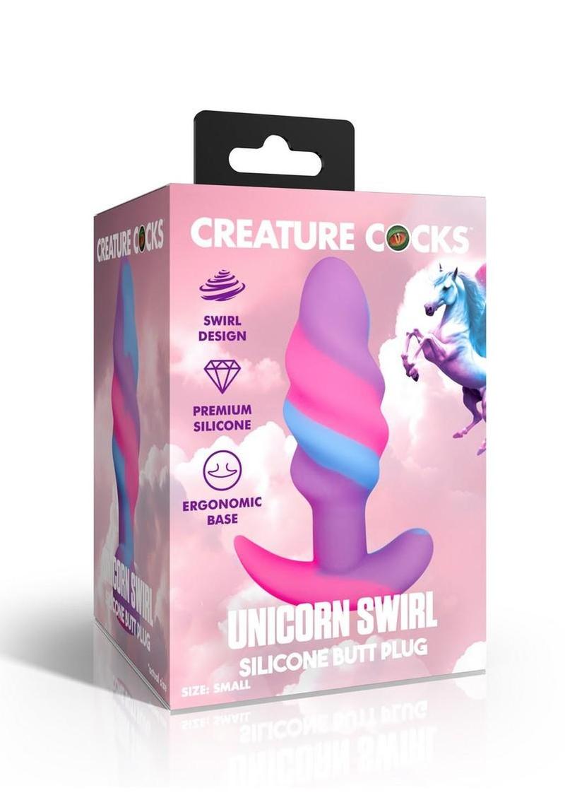 Creature Cocks Unicorn Swirl Silicone Butt Plug - Small - Multicolor