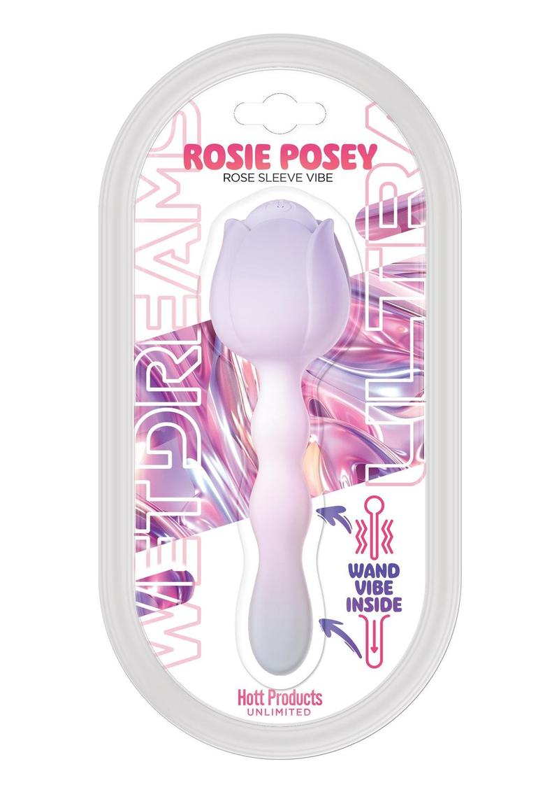 Wet Dreams Rosie Posey Silicone Rechargeable Rose Shaped Vibrating Wand - Magenta
