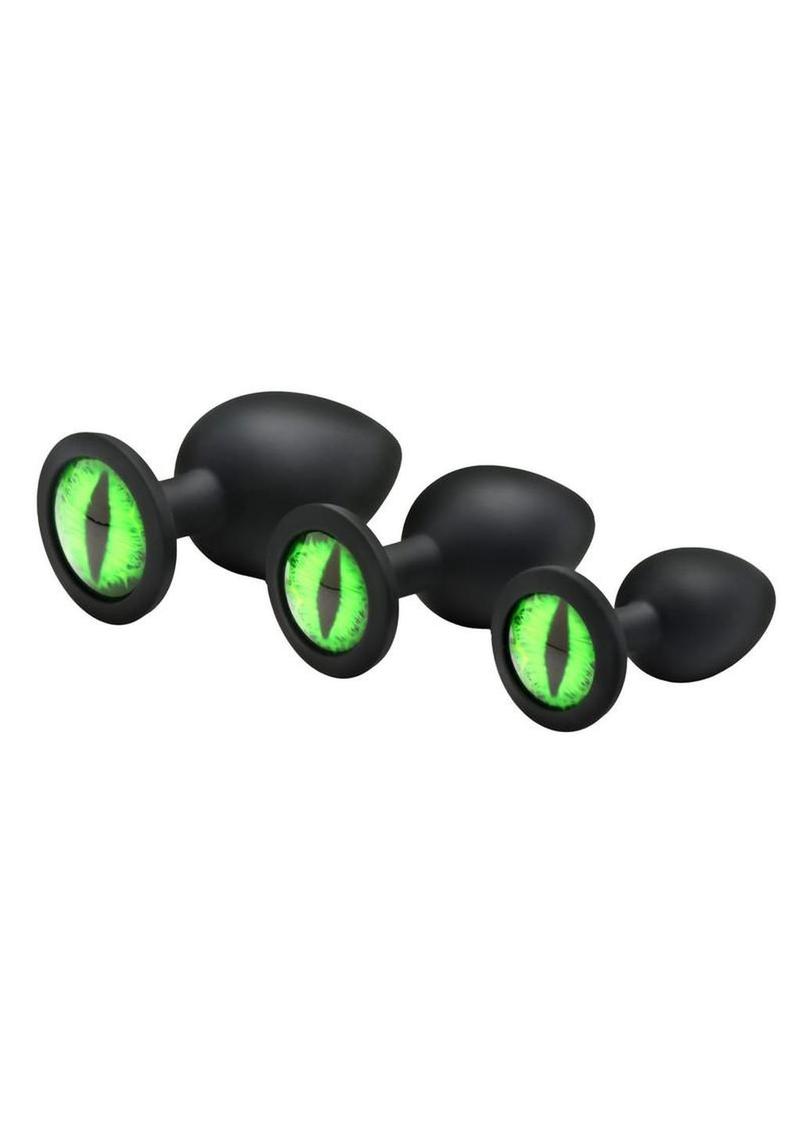 Creature Cocks Green Eye Silicone Butt Plug Set (3 Piece) - Green/Black
