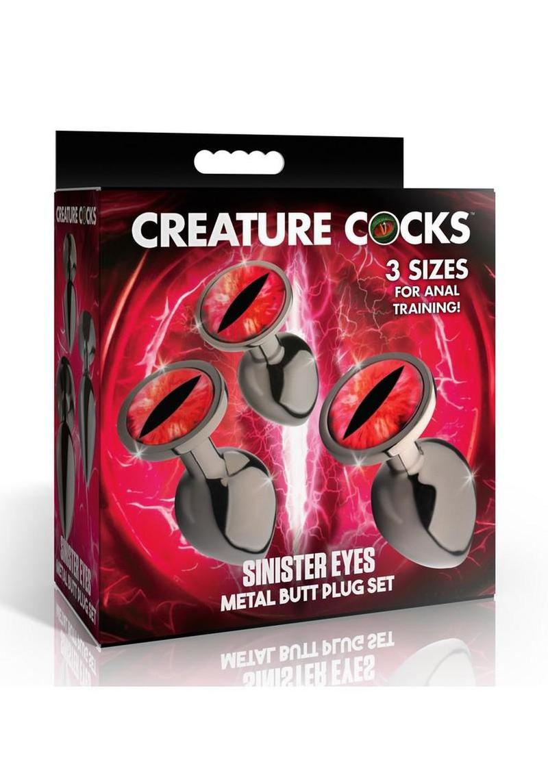 Creature Cocks Red Eye Metal Butt Plug Set (3 Piece) - Black/Red