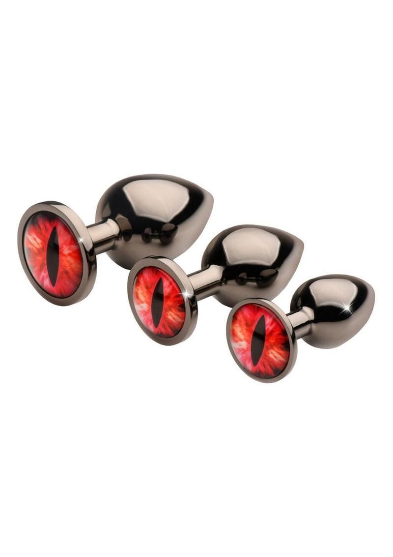 Creature Cocks Red Eye Metal Butt Plug Set (3 Piece) - Black/Red